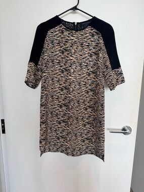 French Connection Black and Beige Space-Dye Midi Dress